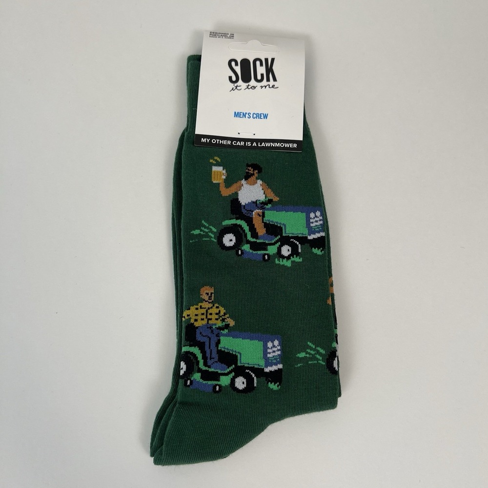 Sock It To Me Mens‎ Crew Socks My Other Car Is A Lawnmower Green Novelty